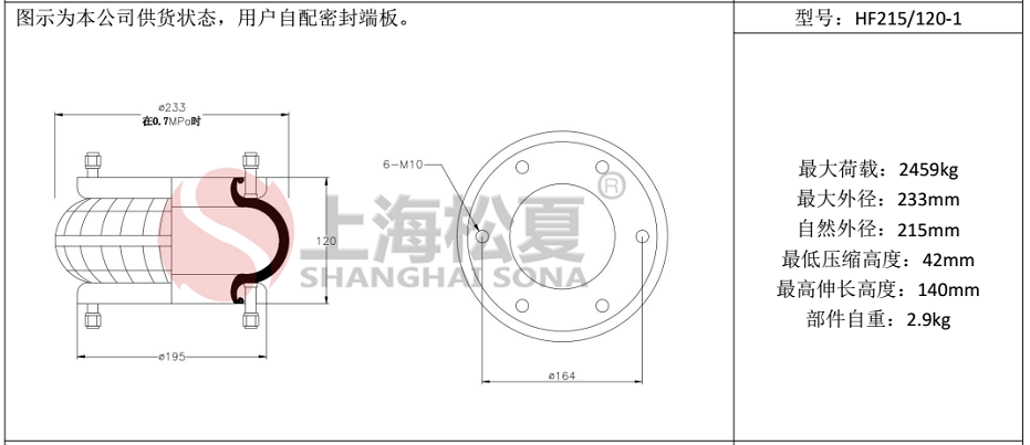 HF215/120-1法蘭式橡膠氣囊，糾偏氣囊